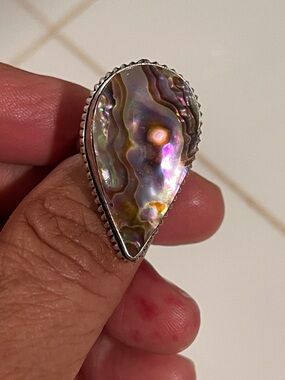 Abalone Shell Teardrop Sterling-Style Ring - Iridescent Jewelry sz9.5